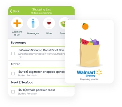 eMeals Shopping List view in eMeals App