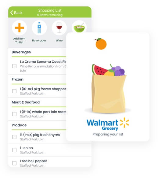 eMeals Shopping List view in eMeals App