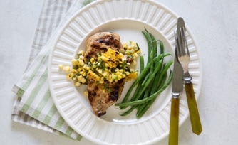 Grilled Chicken with Fresh Corn Relish and Green Beans