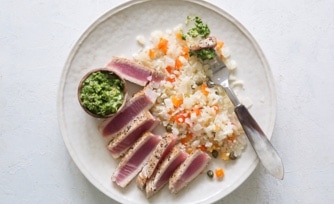 Seared Ahi Tuna with Chimichurri with Cauli-Rice