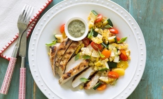 Grilled Chicken and Summer Veggies with Lime-Pesto