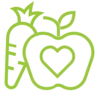 icon of carrot, apple, and heart for eMeals meal planning made easy