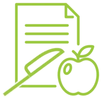 icon of meal planning template, knife, and apple for eMeals meal planning made easy